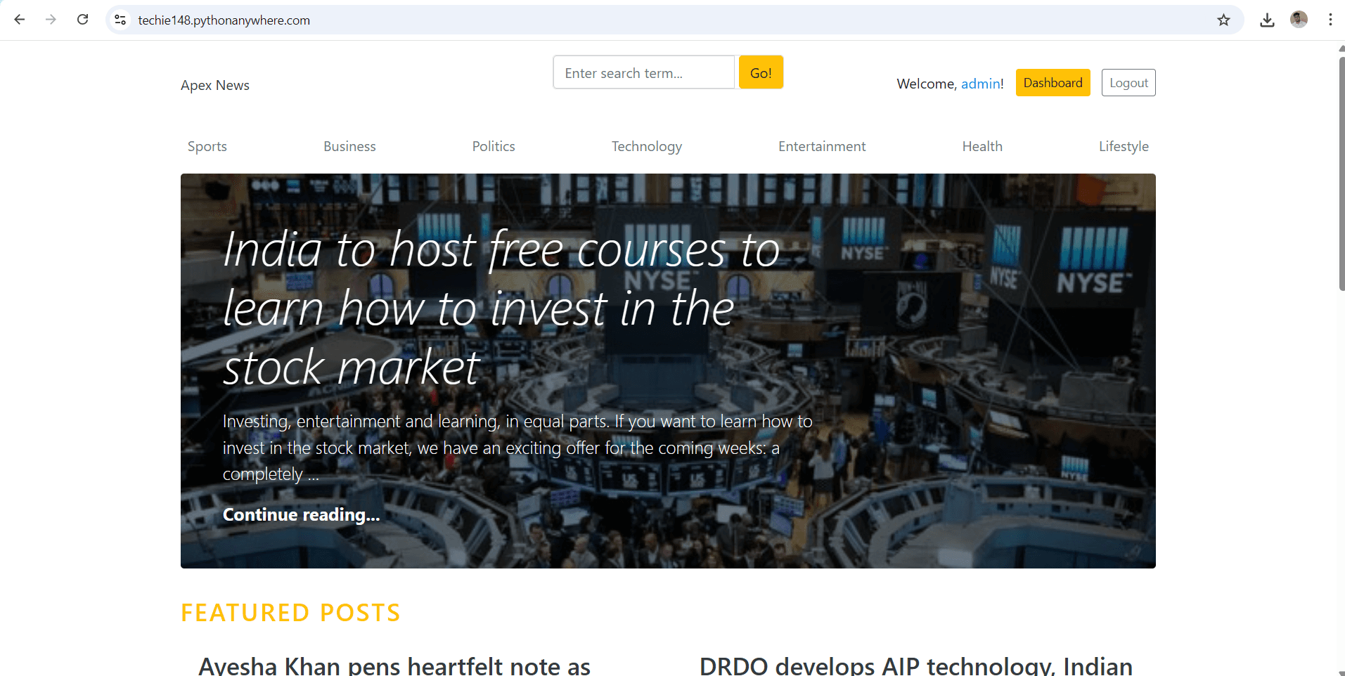 Apex News : A news website using Django screenshot